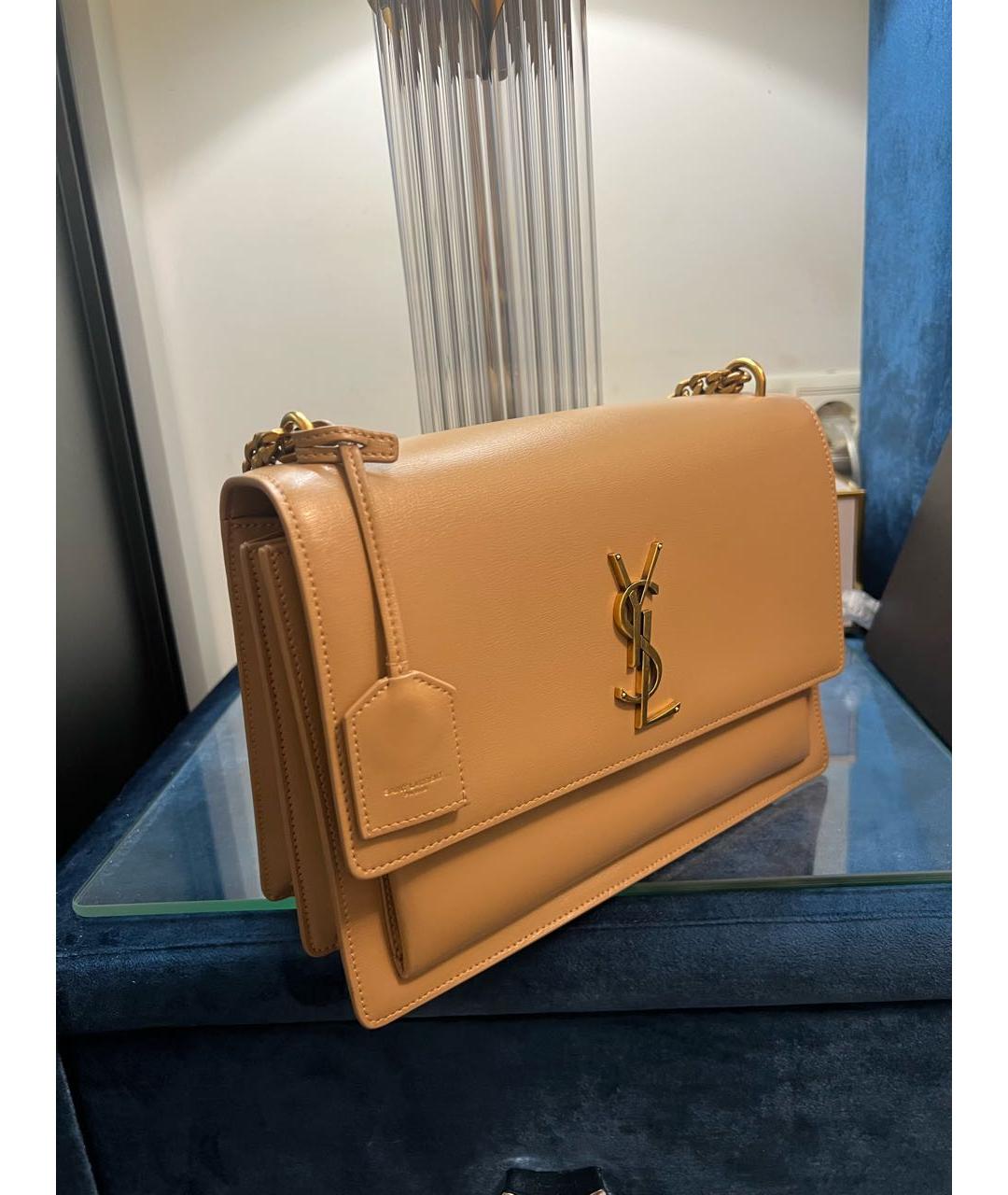 SAINT LAURENT Бежевая кожаная сумка через плечо, фото 3