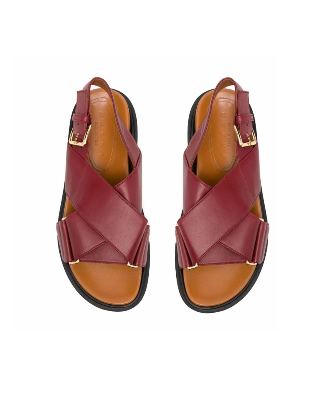 MARNI Бордовые кожаные сандалии, фото 2