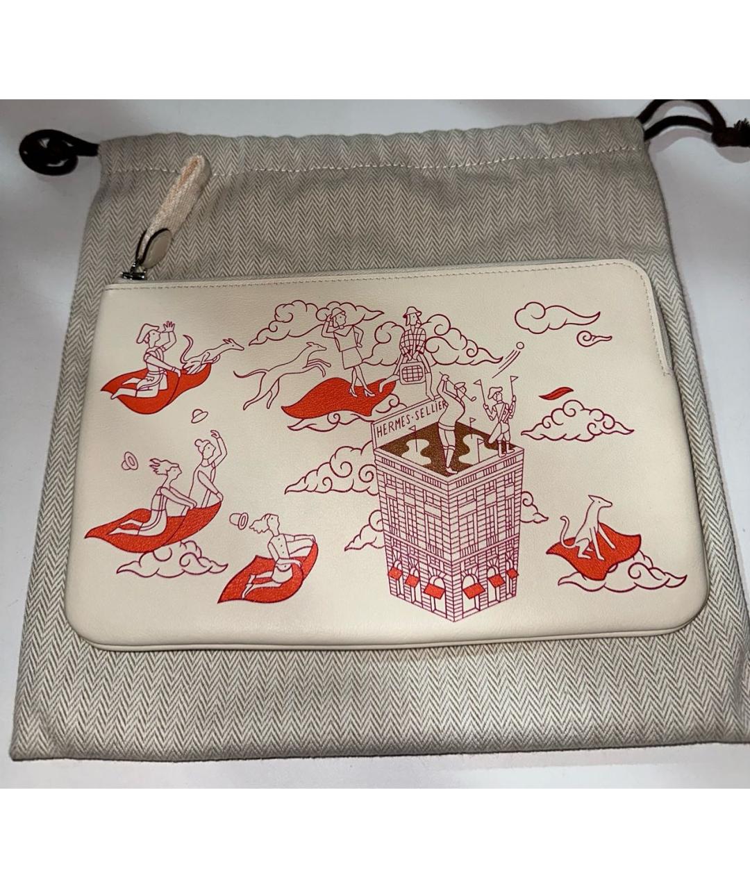 HERMES Белая кожаная косметичка, фото 5