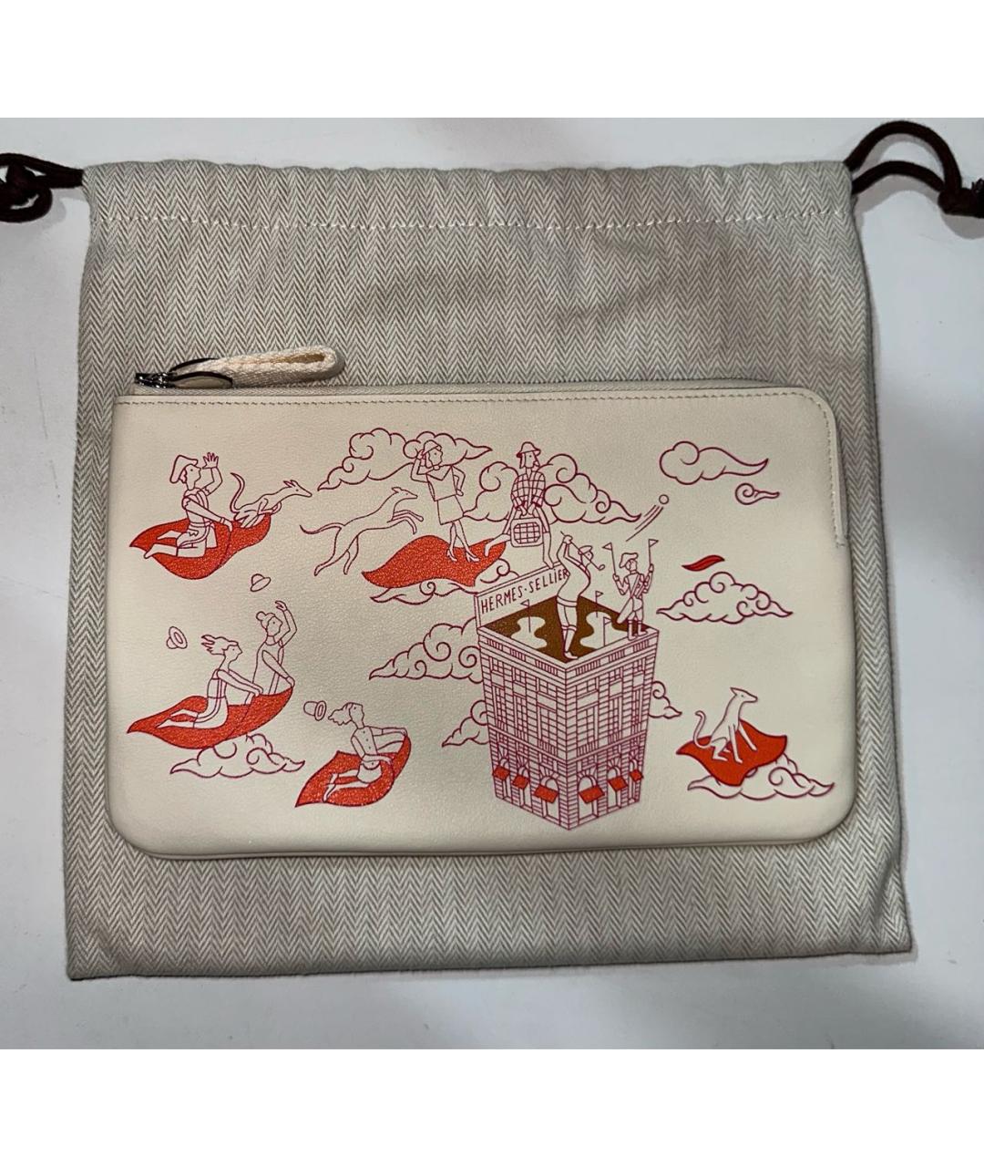 HERMES Белая кожаная косметичка, фото 9