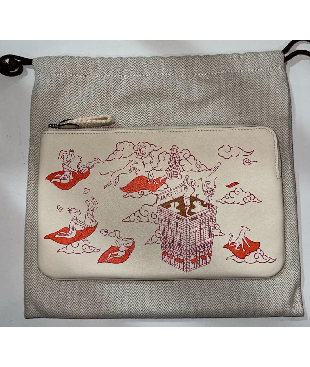 HERMES Белая кожаная косметичка, фото 7