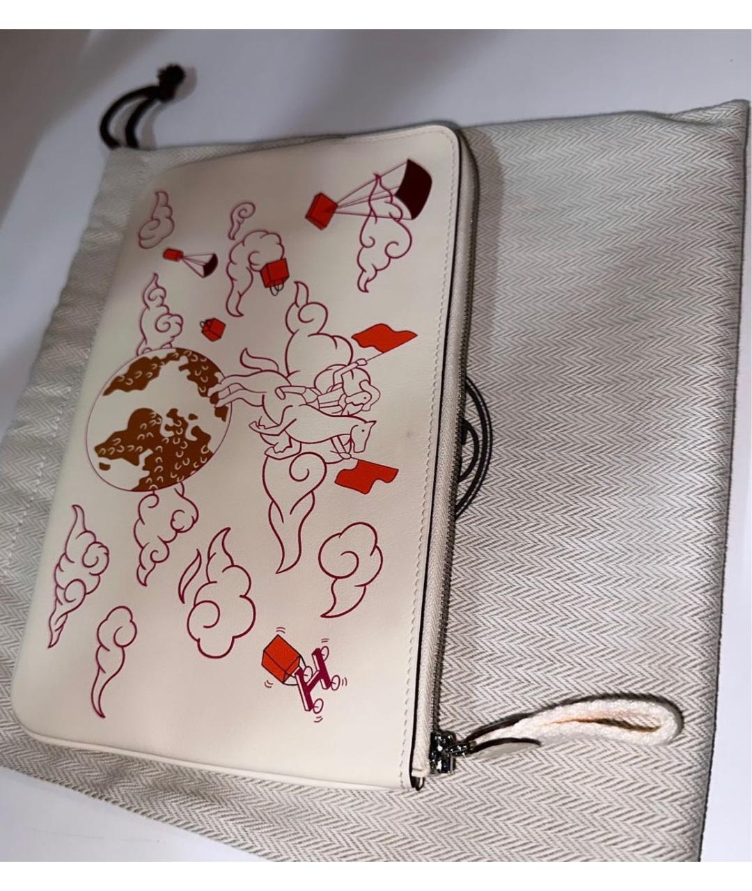 HERMES Белая кожаная косметичка, фото 6