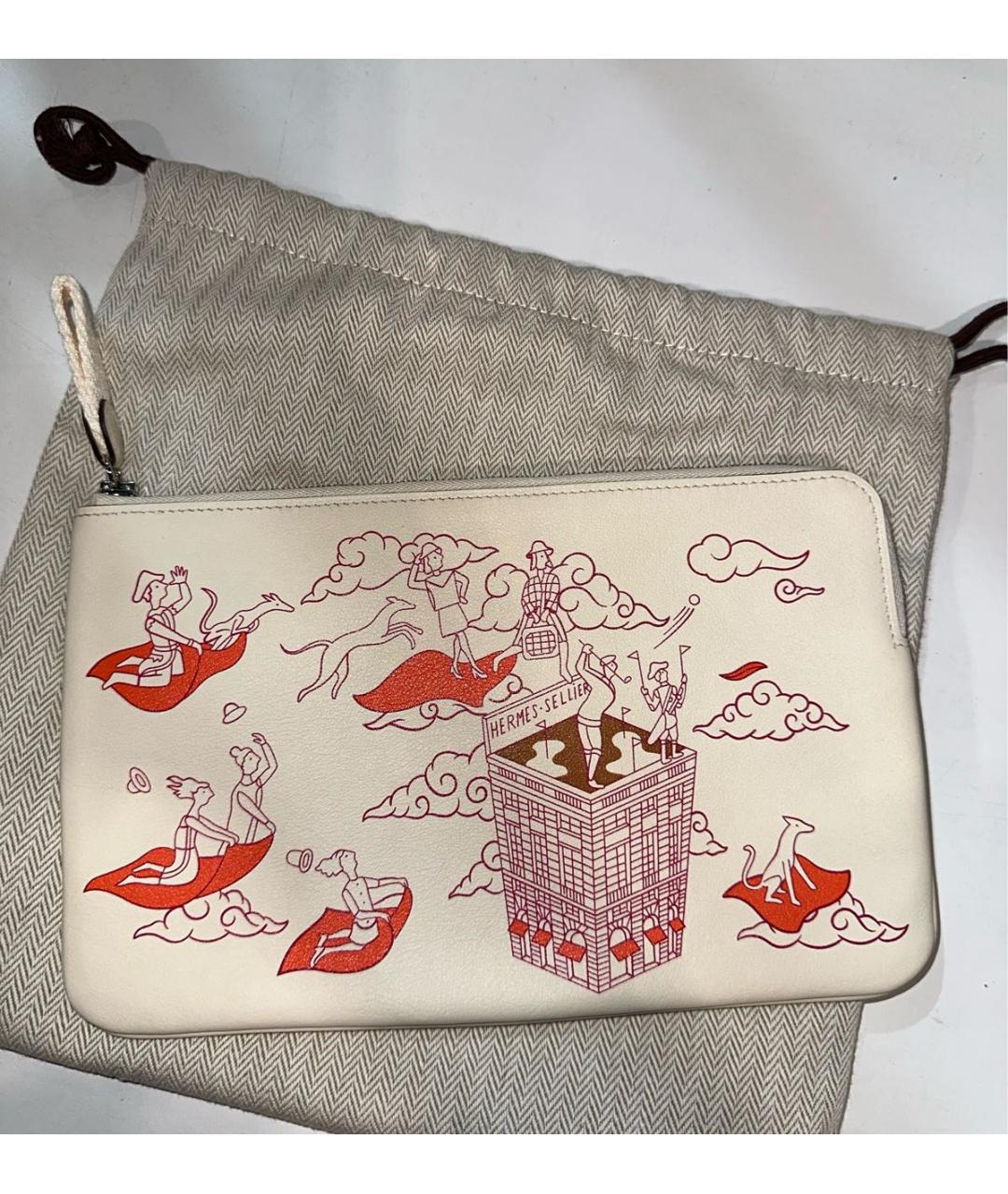 HERMES Белая кожаная косметичка, фото 4