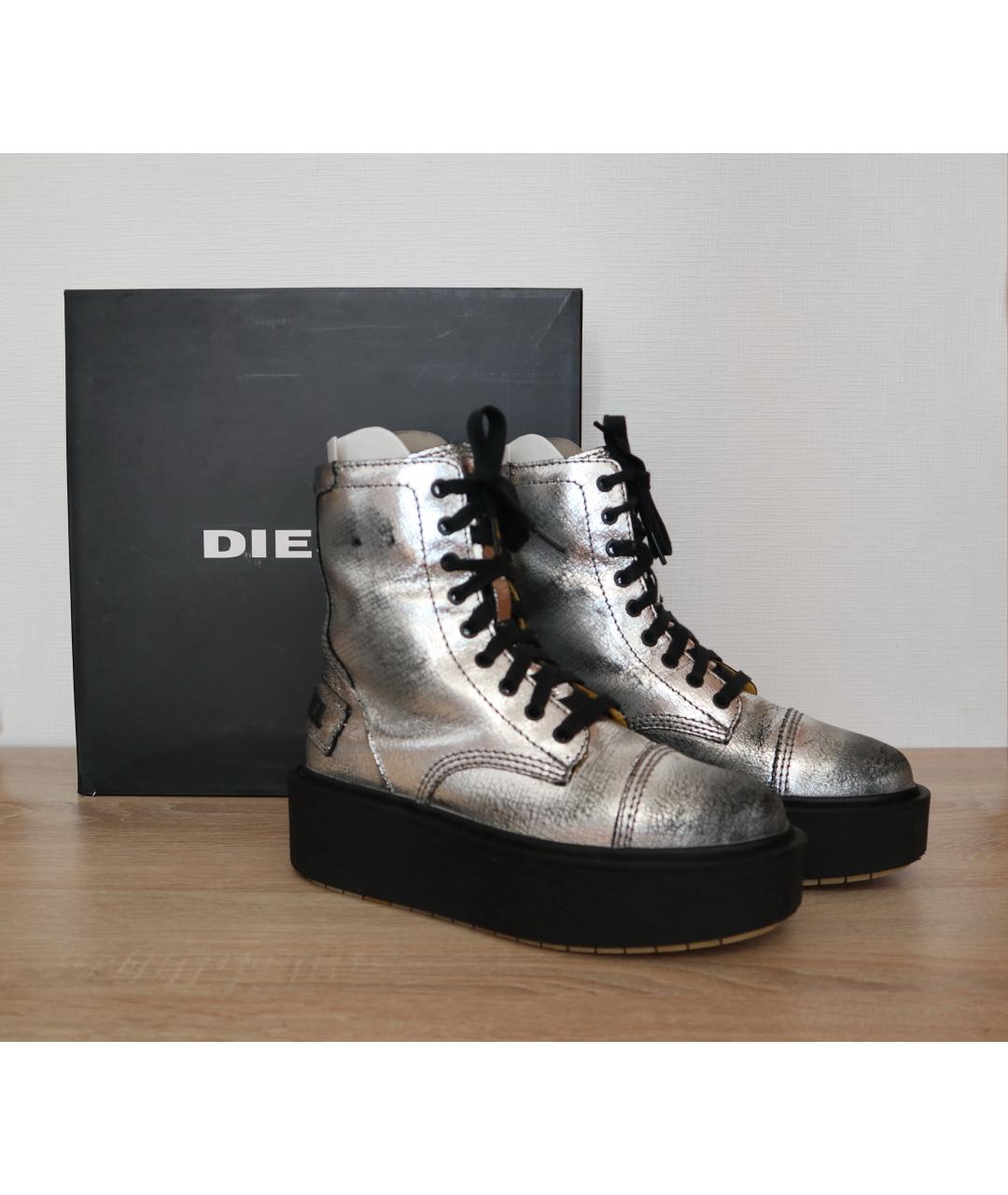 DIESEL Серебряные кожаные ботинки, фото 6