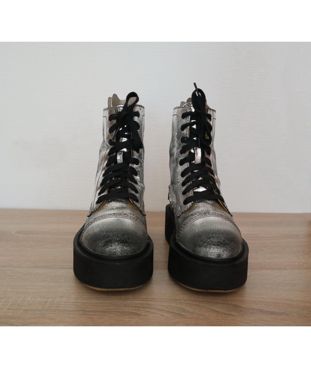DIESEL Серебряные кожаные ботинки, фото 2