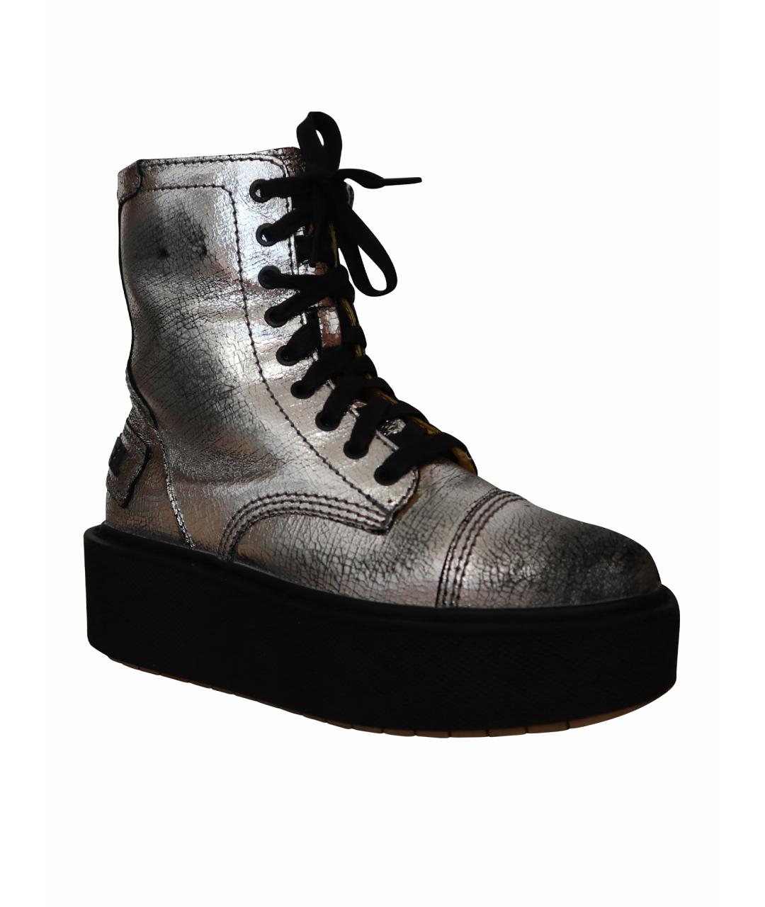 DIESEL Серебряные кожаные ботинки, фото 1