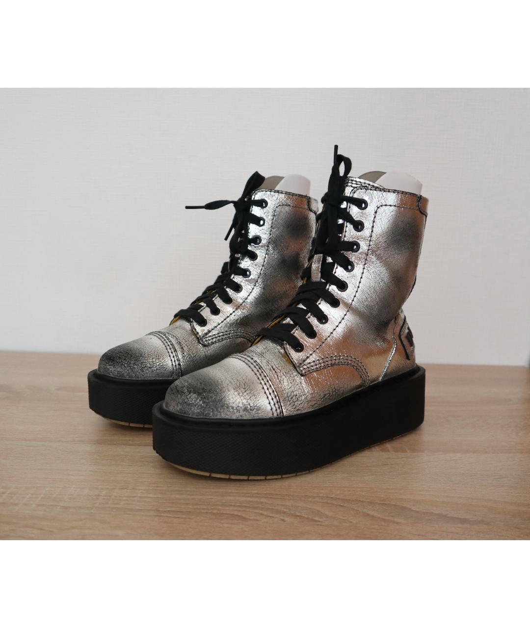 DIESEL Серебряные кожаные ботинки, фото 8