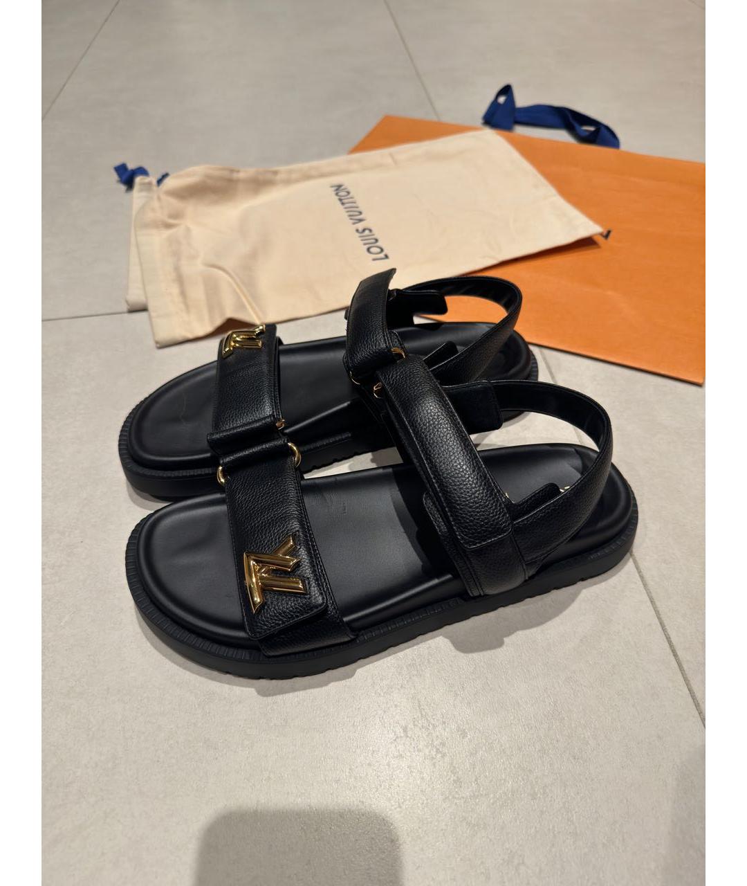 LOUIS VUITTON Черные кожаные сандалии, фото 3