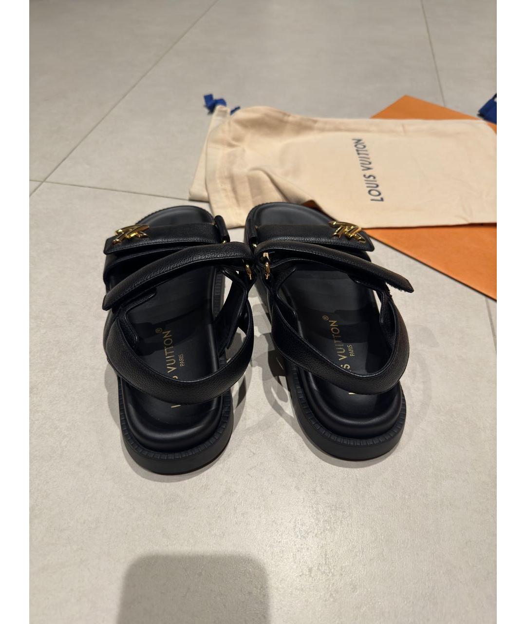 LOUIS VUITTON Черные кожаные сандалии, фото 4