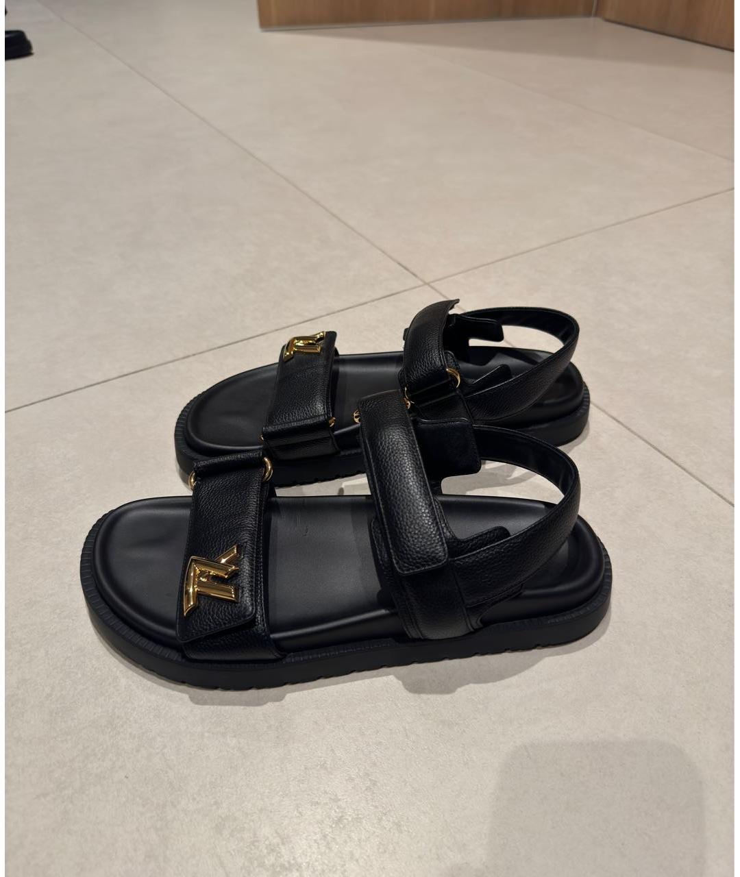 LOUIS VUITTON Черные кожаные сандалии, фото 7
