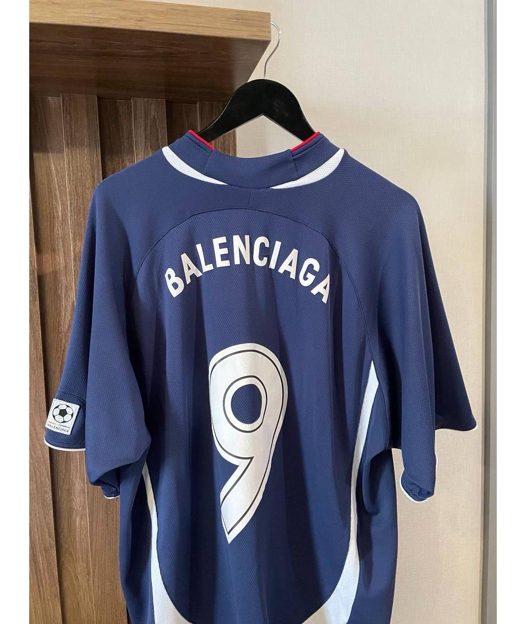 BALENCIAGA Темно-синяя хлопко-полиэстеровая футболка, фото 3
