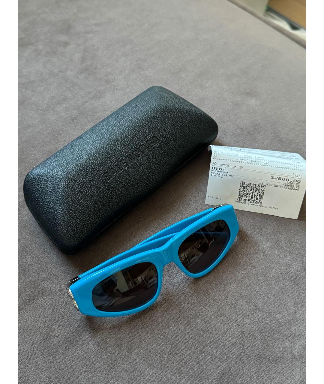 BALENCIAGA Голубые пластиковые солнцезащитные очки, фото 3