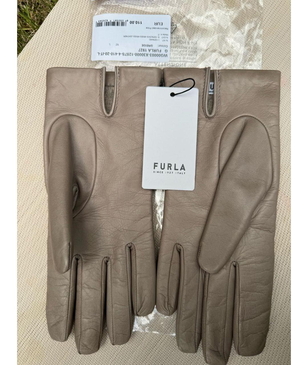 FURLA Бежевые кожаные перчатки, фото 2