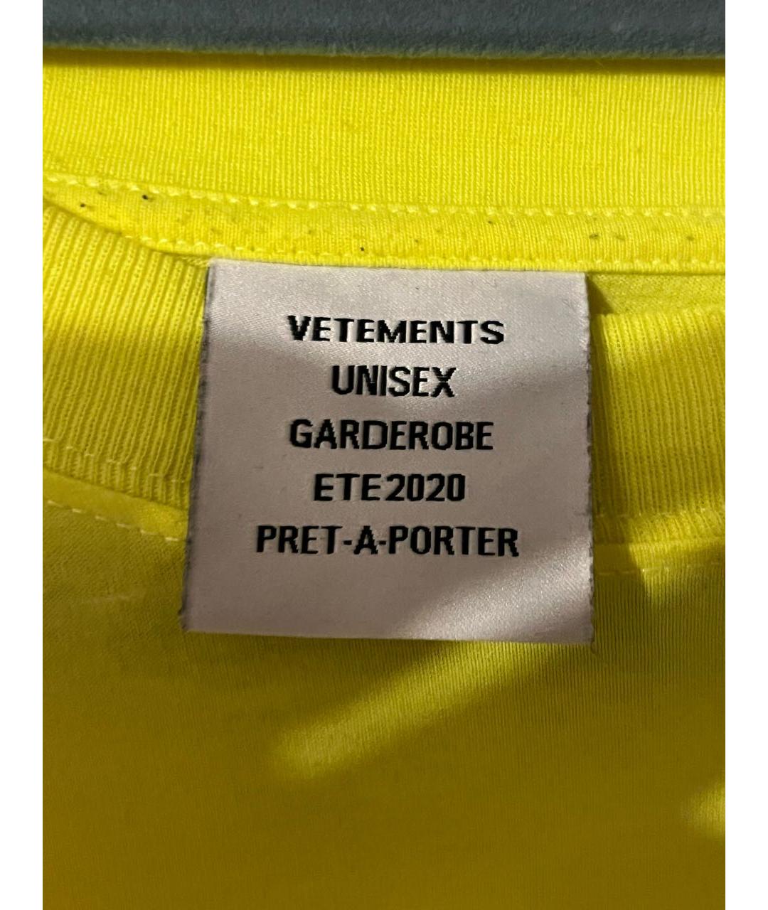 VETEMENTS Желтая хлопковая футболка, фото 5