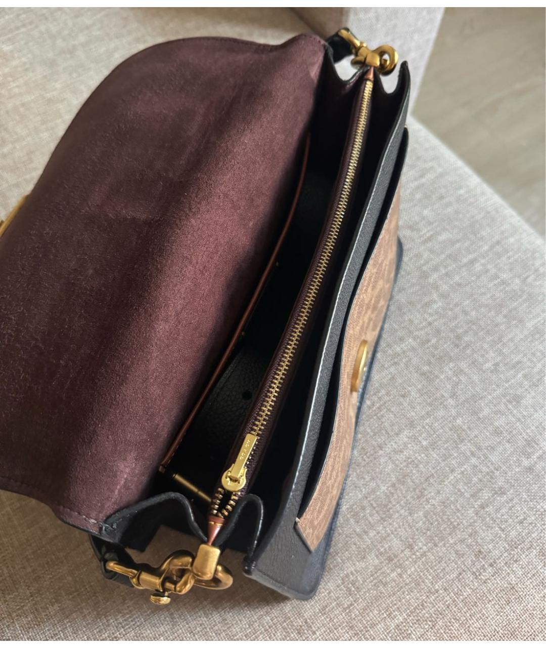 COACH Черная кожаная сумка с короткими ручками, фото 4