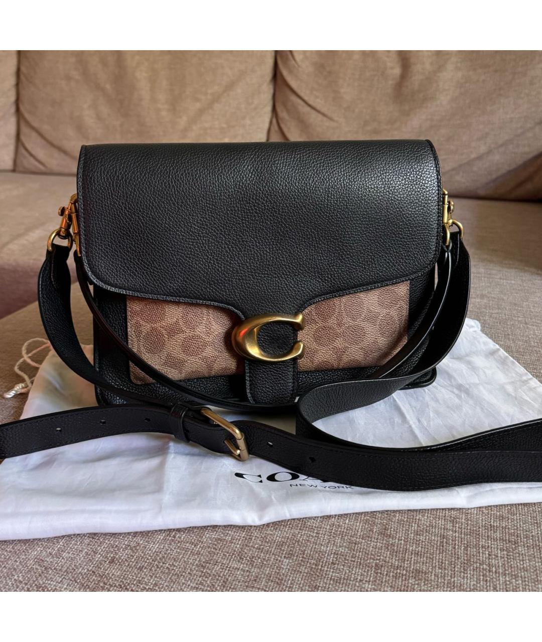 COACH Черная кожаная сумка с короткими ручками, фото 6
