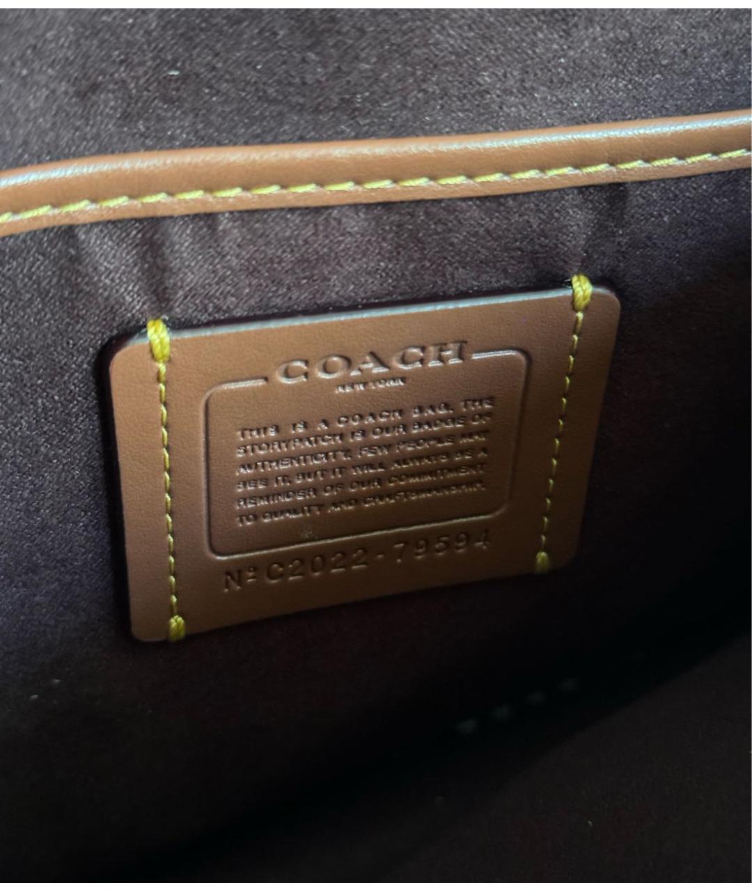 COACH Черная кожаная сумка с короткими ручками, фото 5