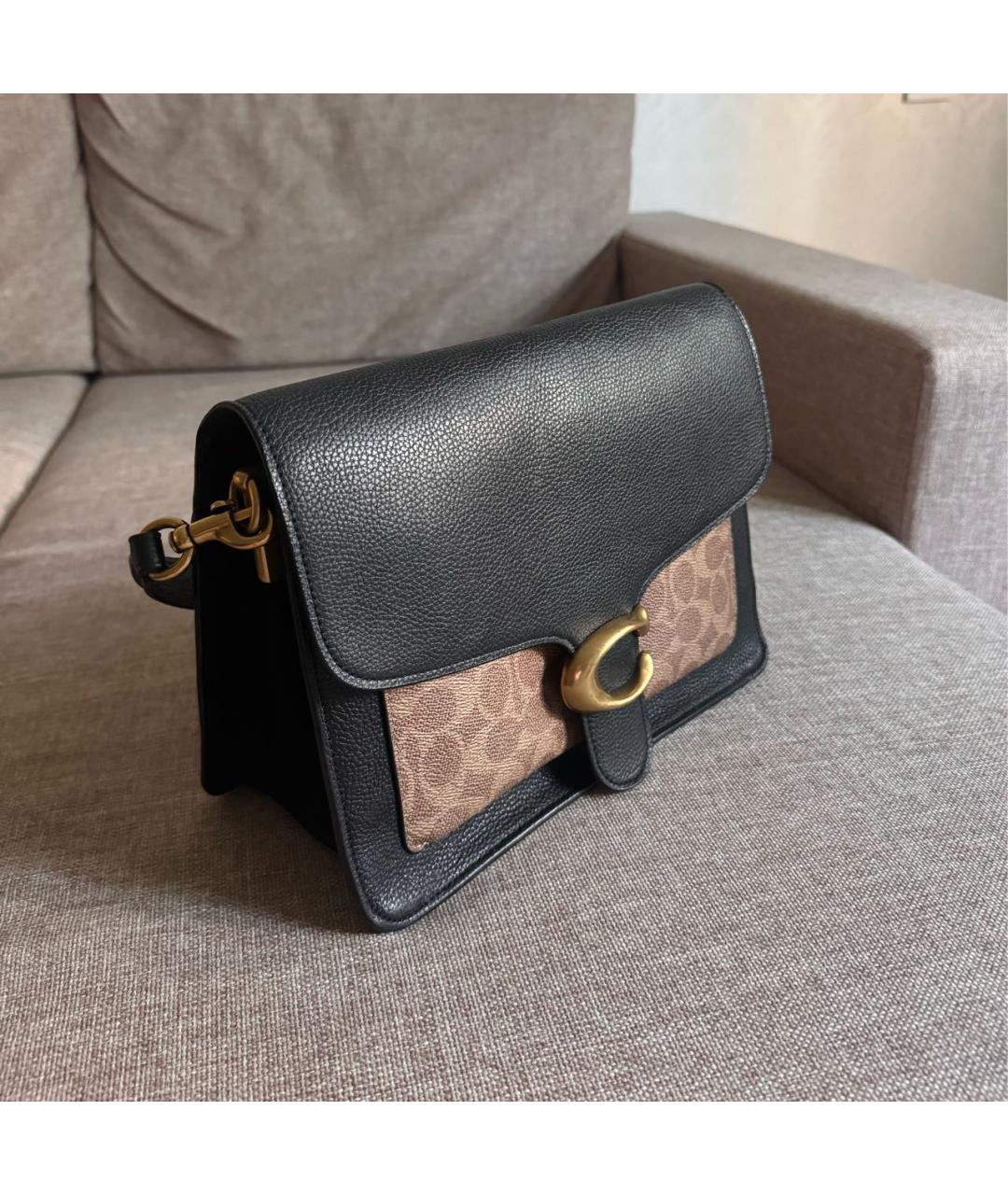 COACH Черная кожаная сумка с короткими ручками, фото 2