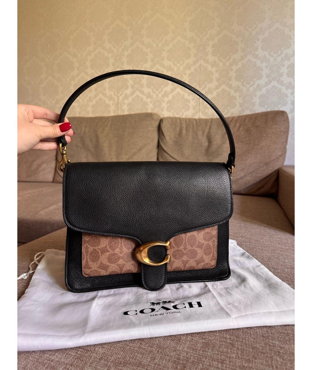 COACH Черная кожаная сумка с короткими ручками, фото 7