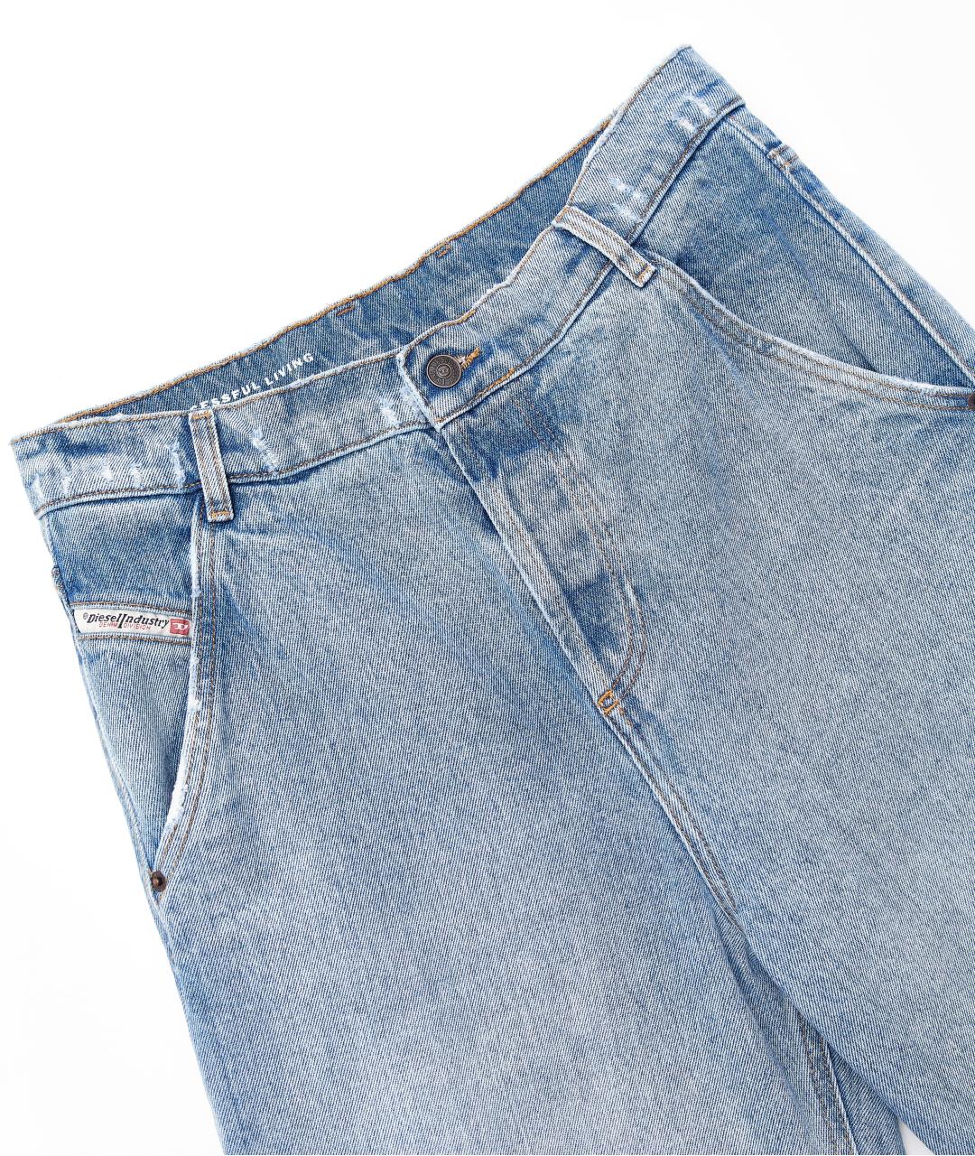 DIESEL Голубые хлопковые прямые джинсы, фото 3