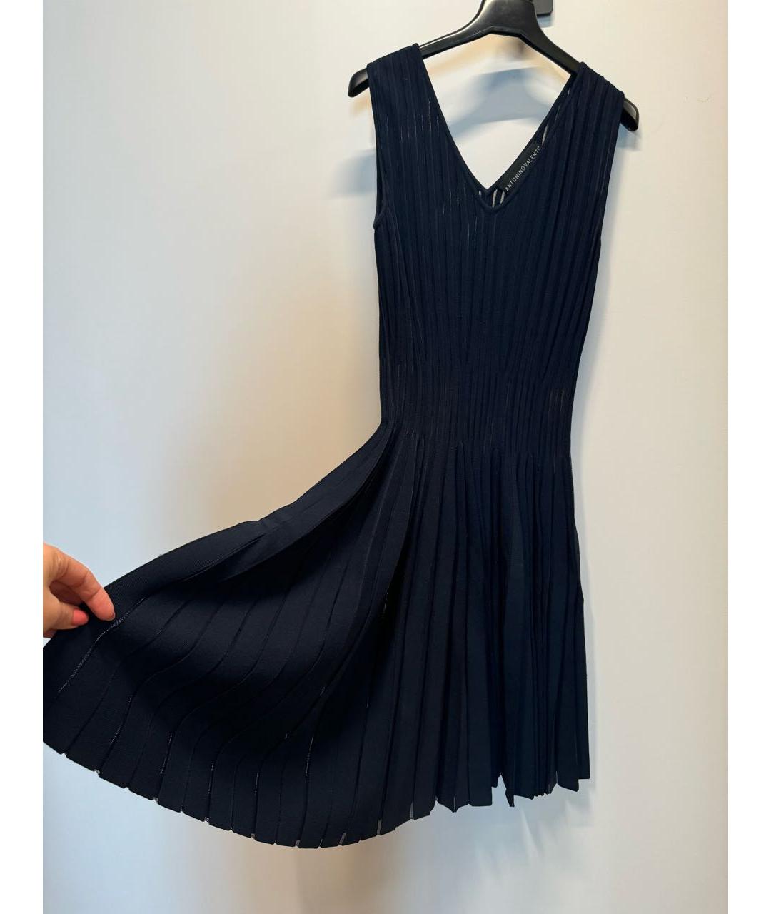 ANTONINO VALENTI Темно-синее вискозное коктейльное платье, фото 2
