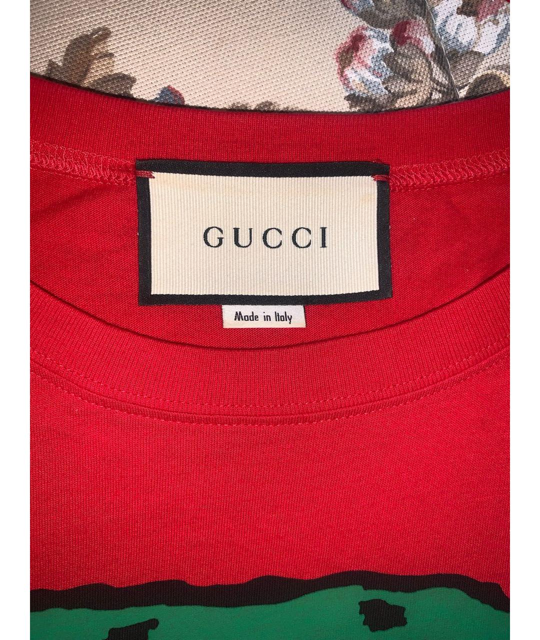 GUCCI Красная хлопковая футболка, фото 3