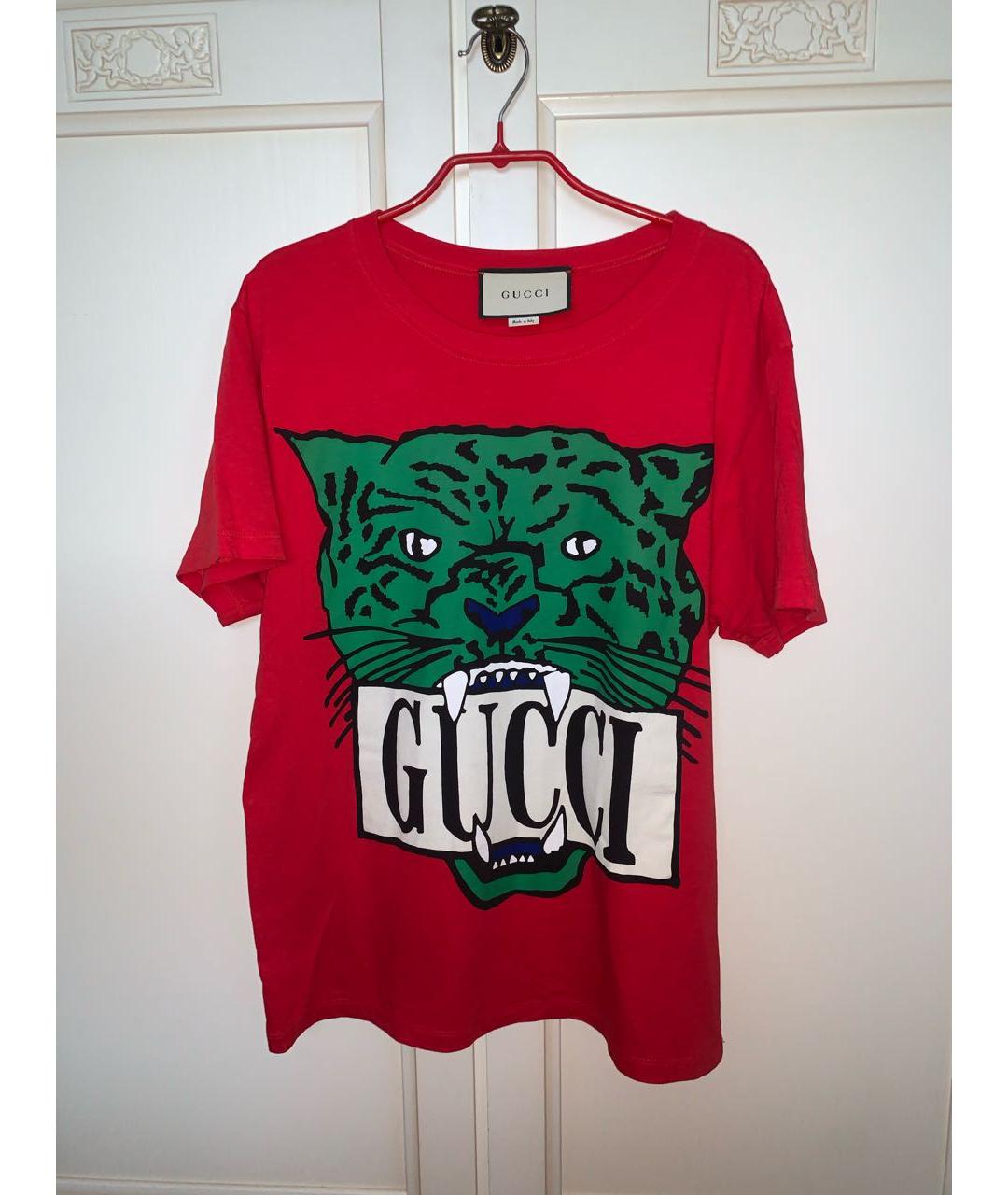GUCCI Красная хлопковая футболка, фото 5