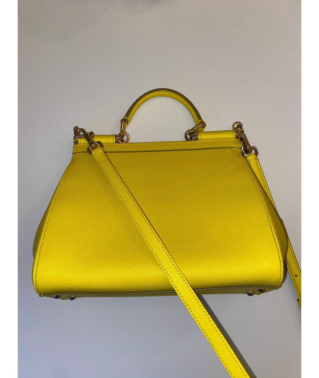 DOLCE&GABBANA Желтая кожаная сумка с короткими ручками, фото 3