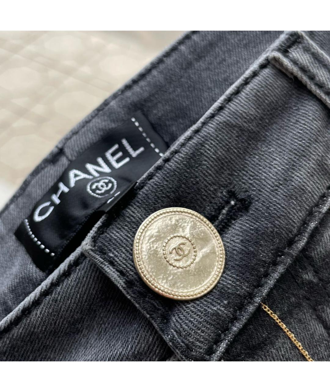 CHANEL Серые хлопко-эластановые джинсы слим, фото 5