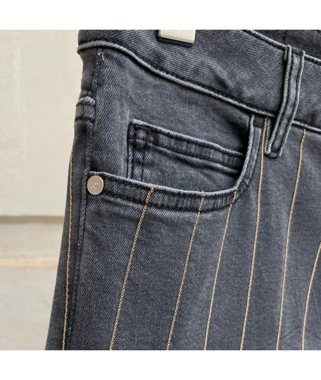 CHANEL PRE-OWNED Серые хлопко-эластановые джинсы слим, фото 3