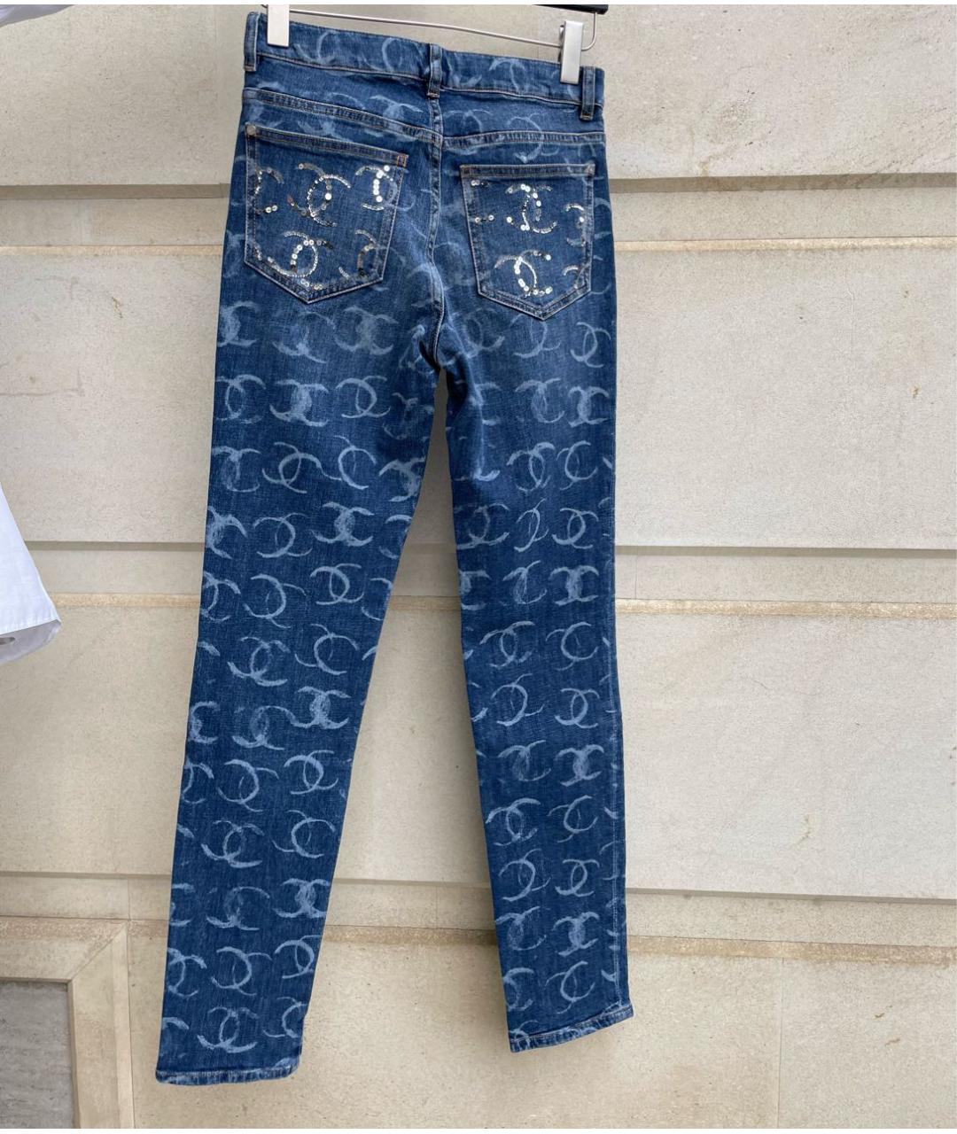 CHANEL Синие хлопко-эластановые прямые джинсы, фото 2