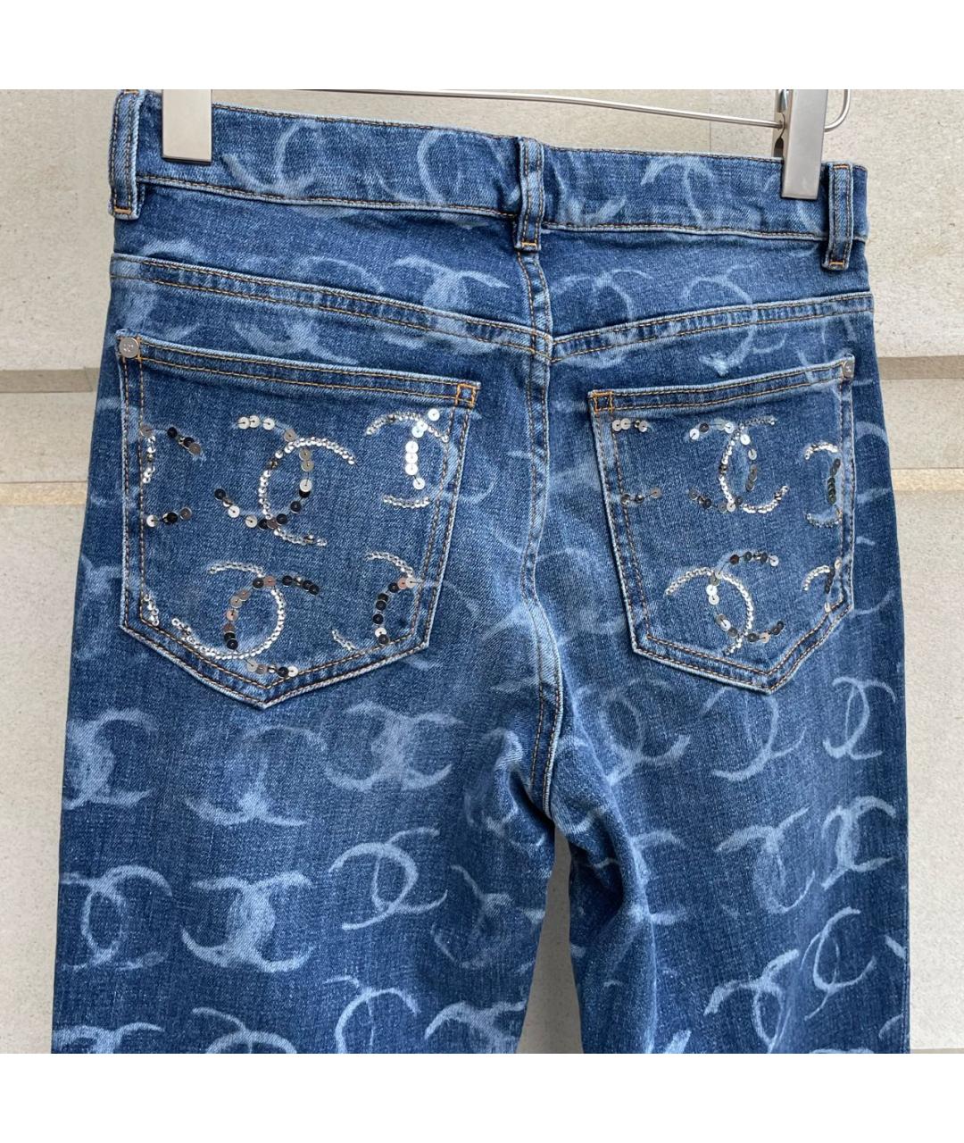 CHANEL Синие хлопко-эластановые прямые джинсы, фото 5