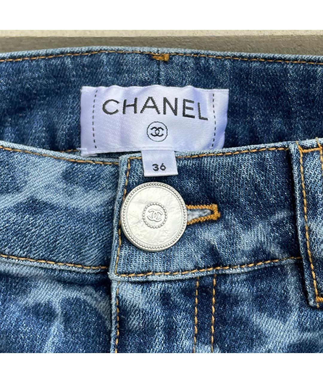 CHANEL Синие хлопко-эластановые прямые джинсы, фото 6