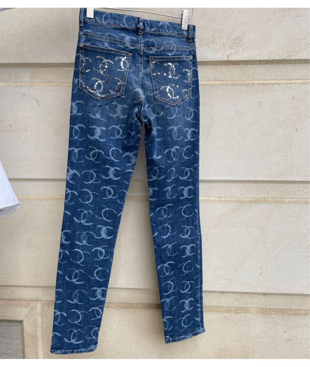 CHANEL Синие хлопко-эластановые прямые джинсы, фото 4