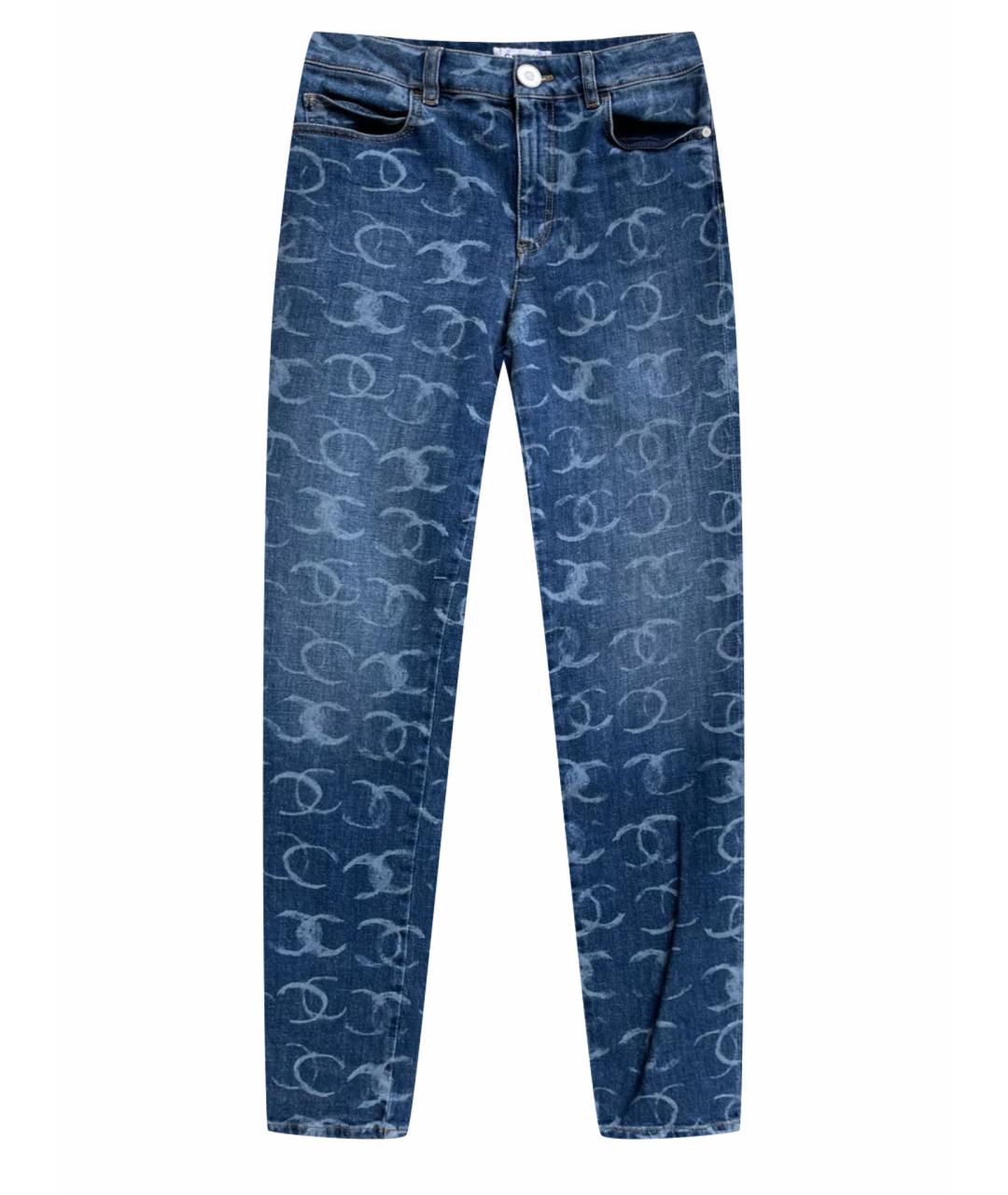 CHANEL Синие хлопко-эластановые прямые джинсы, фото 1