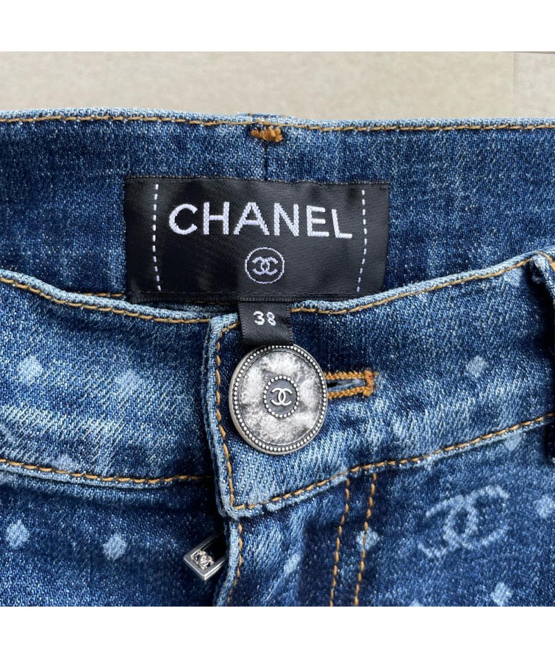 CHANEL PRE-OWNED Синие хлопко-эластановые джинсы слим, фото 4