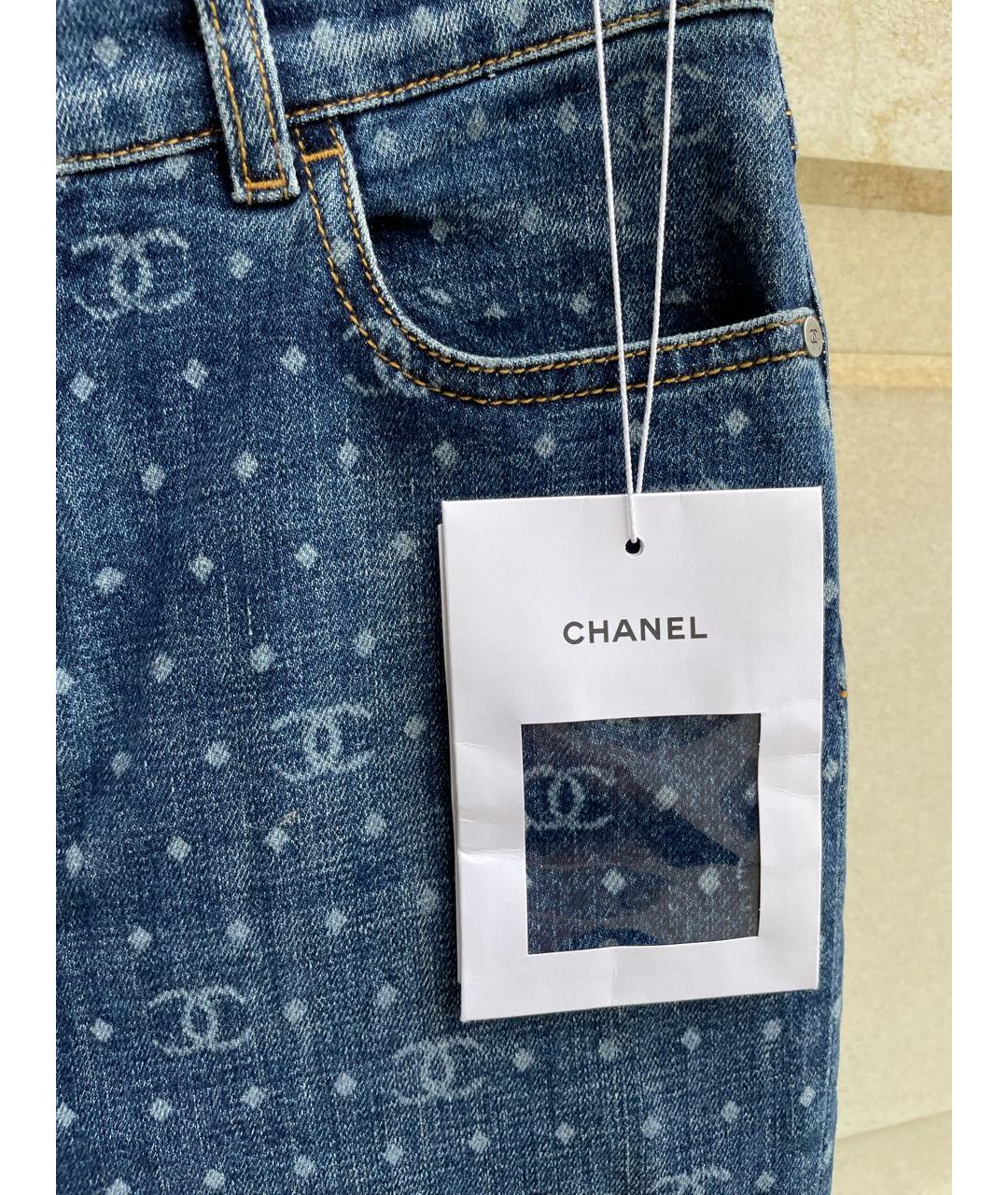 CHANEL PRE-OWNED Синие хлопко-эластановые джинсы слим, фото 3