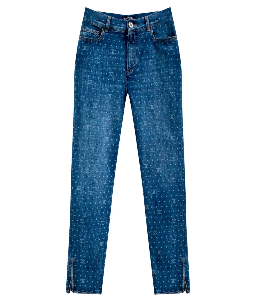 CHANEL PRE-OWNED Синие хлопко-эластановые джинсы слим, фото 1