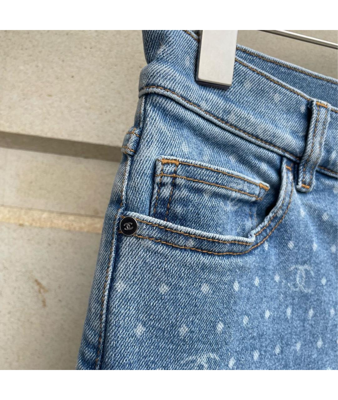 CHANEL PRE-OWNED Голубые хлопко-эластановые джинсы слим, фото 5