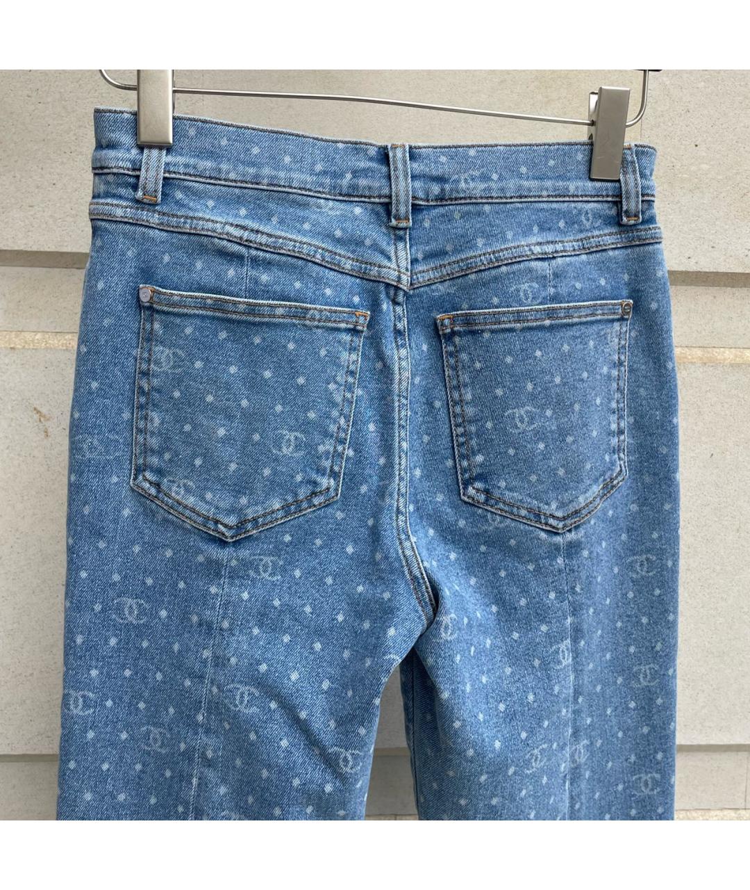 CHANEL PRE-OWNED Голубые хлопко-эластановые джинсы слим, фото 4