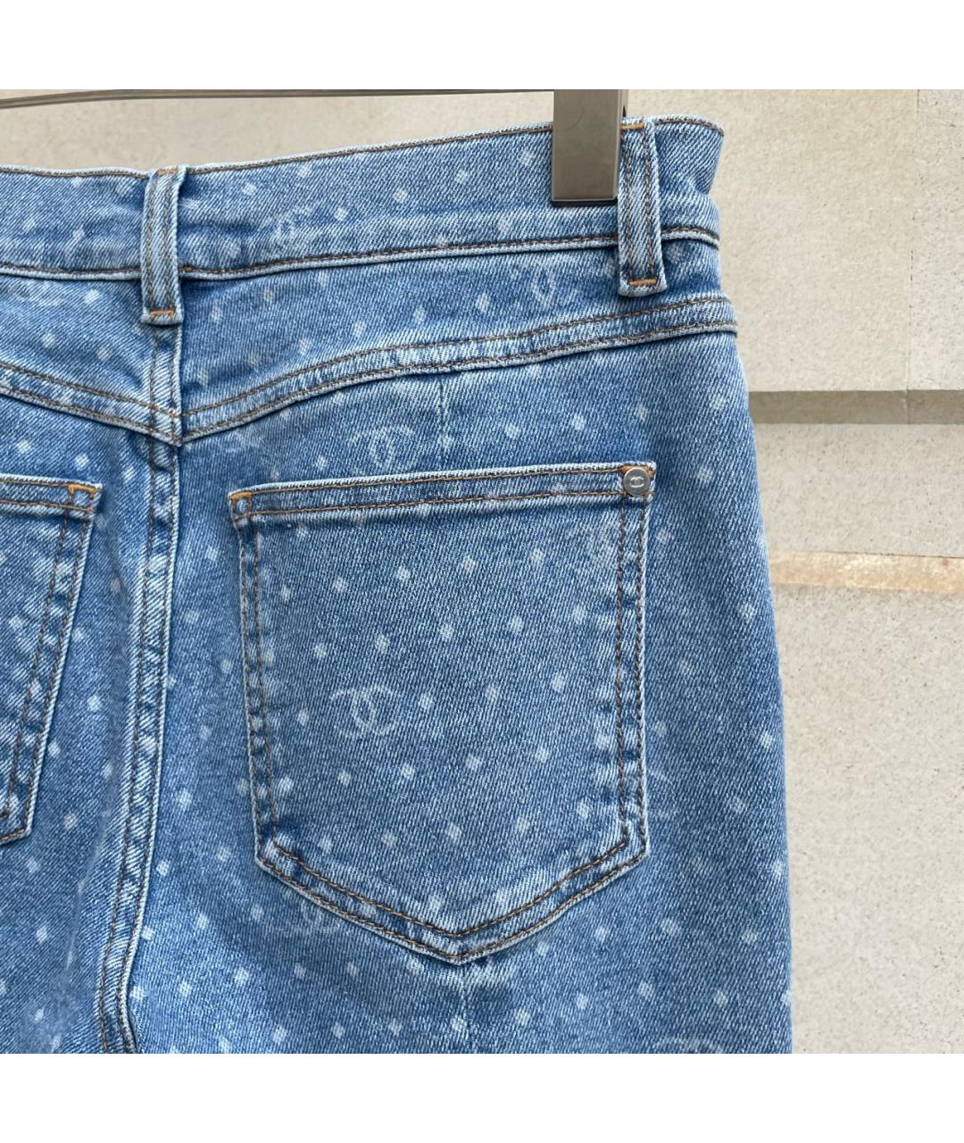 CHANEL PRE-OWNED Голубые хлопко-эластановые джинсы слим, фото 3