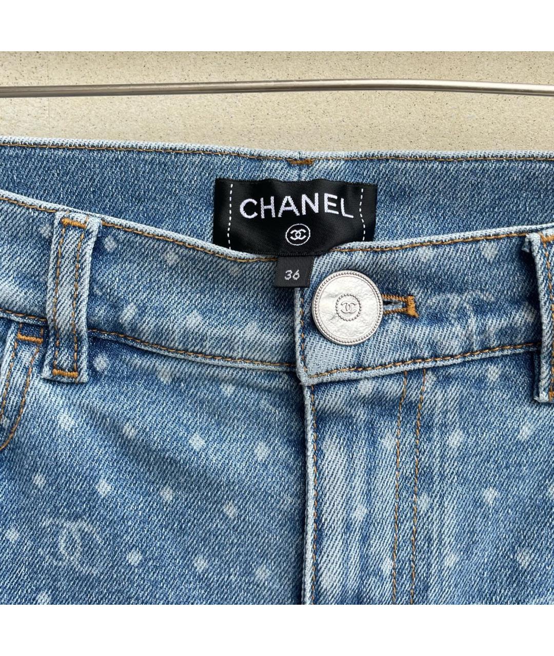 CHANEL PRE-OWNED Голубые хлопко-эластановые джинсы слим, фото 6