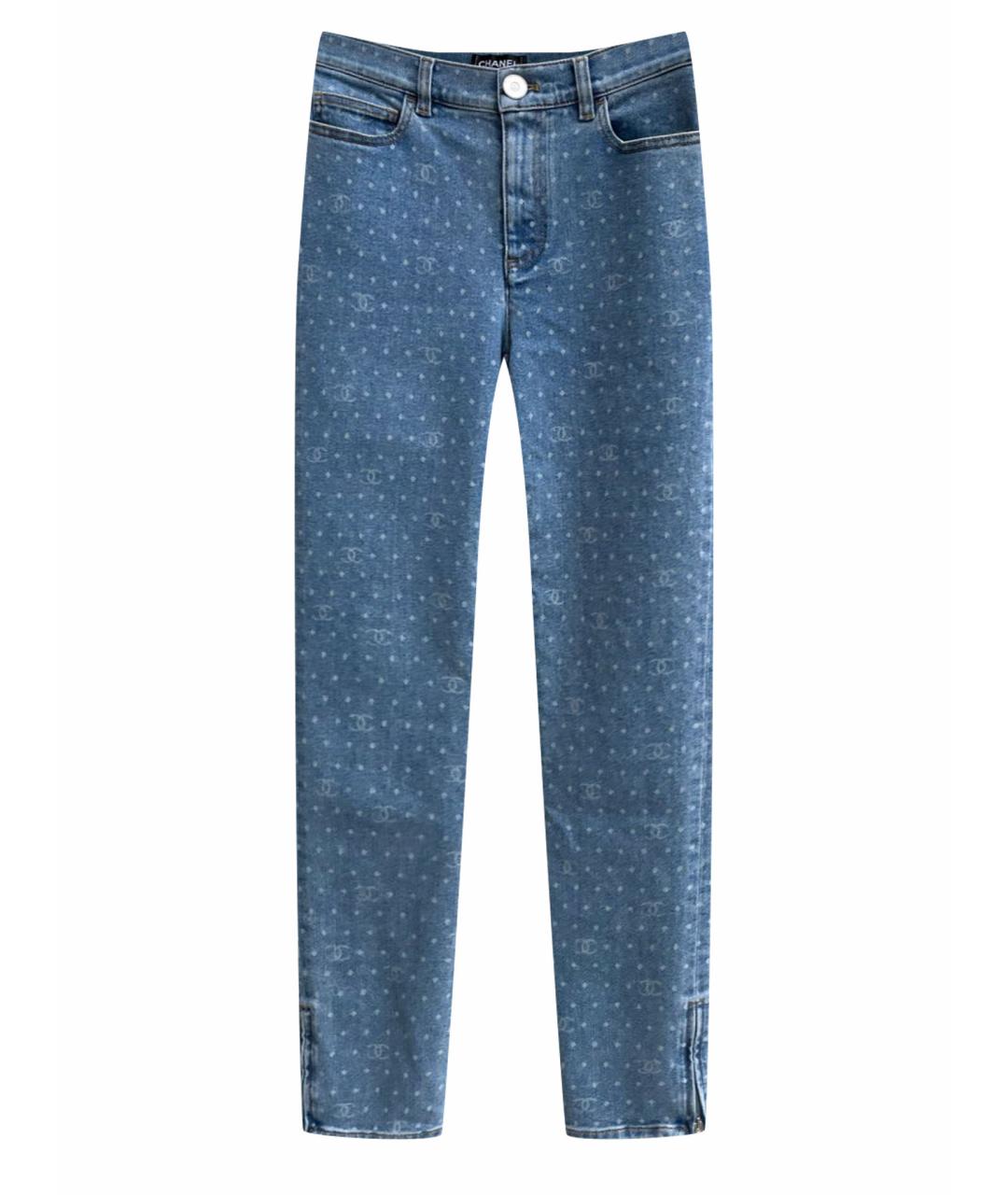 CHANEL PRE-OWNED Голубые хлопко-эластановые джинсы слим, фото 1