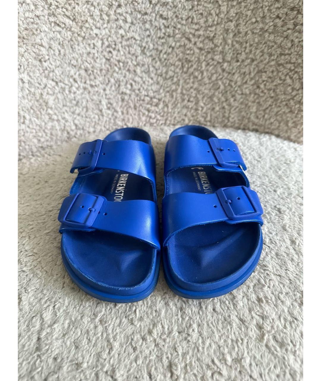 BIRKENSTOCK Синие кожаные шлепанцы, фото 2