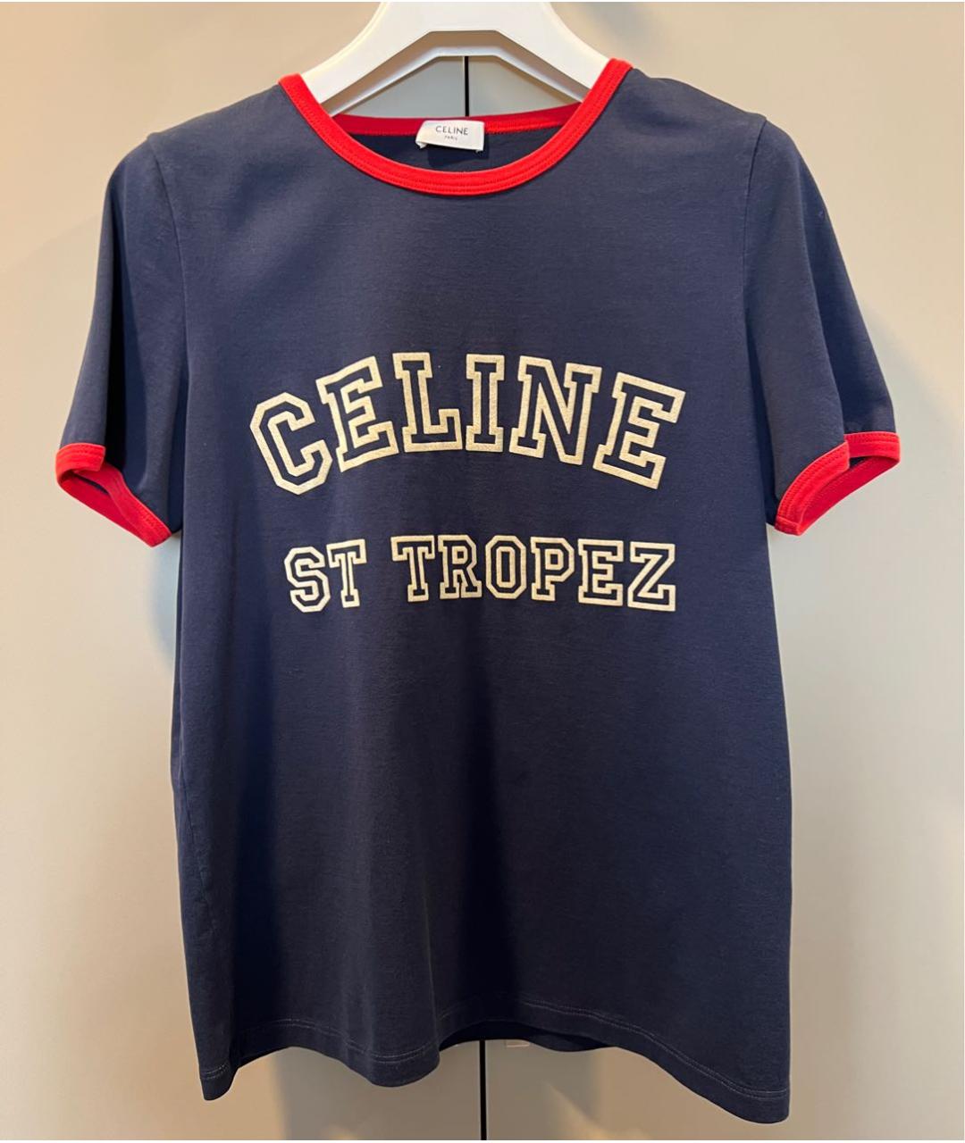 CELINE PRE-OWNED Темно-синяя хлопковая футболка, фото 2