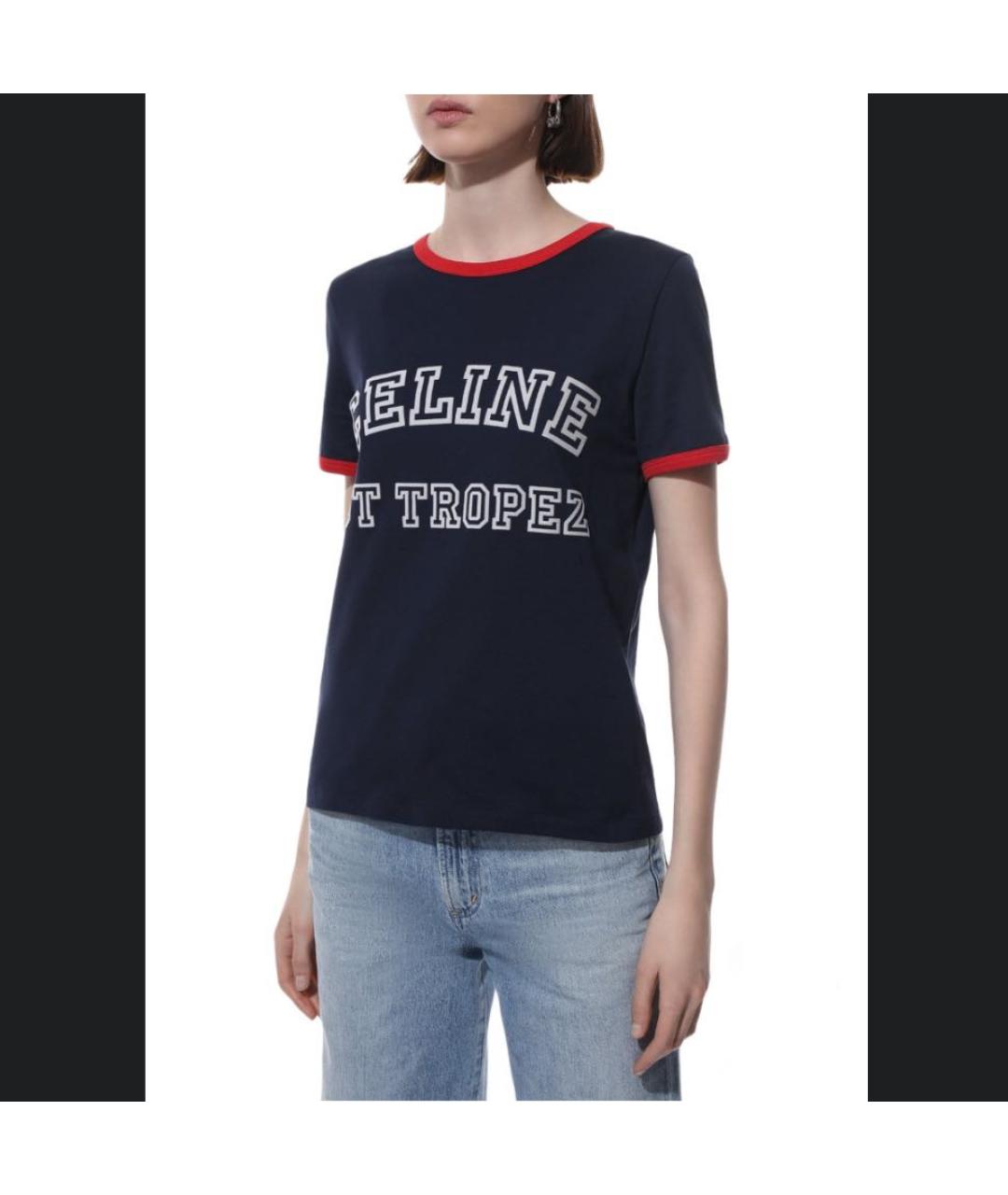 CELINE PRE-OWNED Темно-синяя хлопковая футболка, фото 8