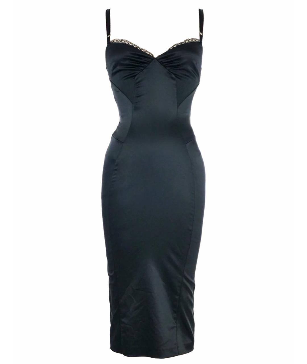 DOLCE&GABBANA Черное атласное коктейльное платье, фото 1