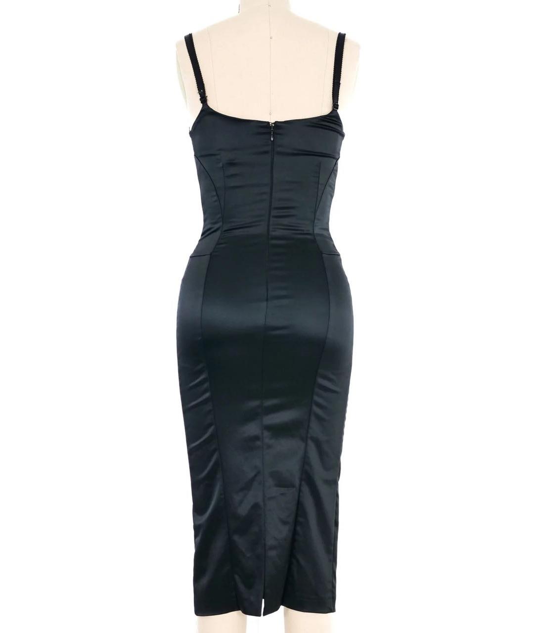DOLCE&GABBANA Черное атласное коктейльное платье, фото 3