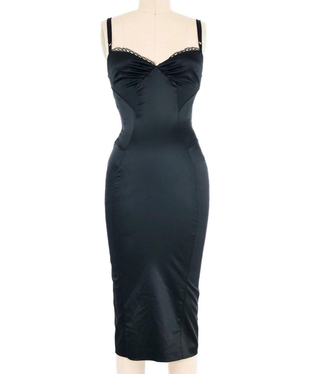 DOLCE&GABBANA Черное атласное коктейльное платье, фото 9