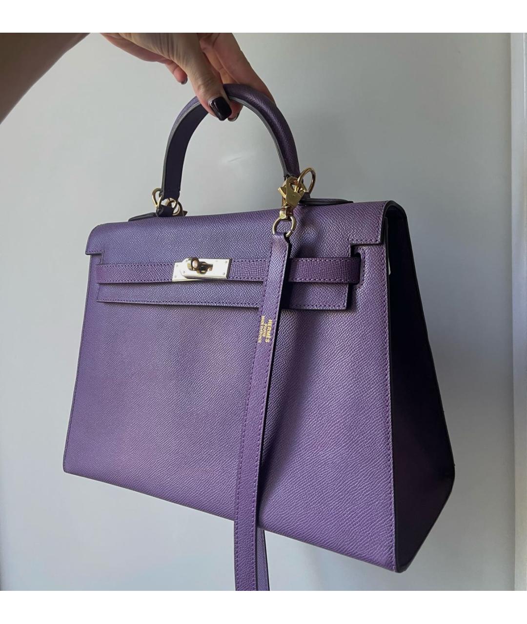 HERMES Фиолетовая кожаная сумка с короткими ручками, фото 2